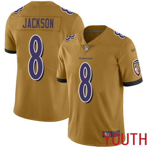Baltimore Ravens Limited Gold Youth Lamar Jackson Jersey NFL Football #8 Inverted Legend